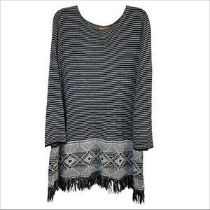 Ruby Rd. Women’s lagenlook boho Striped Fringe Hem lightweight Sweater size 1X